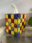 Tissue Box Cover - Handmade Yarn Canvas Checkered Sunshine. Fixed Price $18.00.