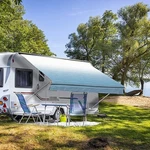 Suncode Rv Awning Fabric 17' Blue Fade Premium Vinyl New. Fixed Price $99.00.