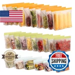 26 Pack Reusable Food Storage Bags,leakproof Freezer Bpa Stand Up Sand. Fixed Price $40.17.