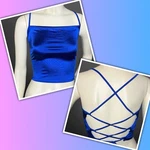 Classic Royal Blue Women Satin Cami Crop Top With Lace-up Back Size Xl. Fixed Price $15.00.