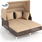 Outdoor Rattan Daybed With Retractable Canopy, Boho Patio Wicker Sunbed Met. Fixed Price $496.28.