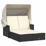 Double Sun Lounger With Canopy And Cushions Patio Day Bed Poly Rattan Vidaxl. Fixed Price $301.99.