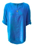 Ladies Tunic Top Italian One Button Turn Up 3/4 Sleeve Legend Look Round Neck. Fixed Price $16.12.