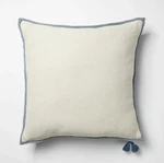 Oversized Square Cotton Linen Tassel Throw Pillow Cream Blue - Threshold New. Fixed Price $40.00.