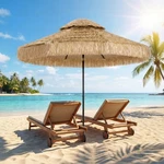 Outsunny 8.5FT Thatched Tiki Outdoor Patio Umbrella With 2-TIER Top, Khaki. Fixed Price $119.99.
