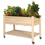 Veikous Wood Raised Garden Bed With Lockable Whees, Shelf And Liner, Natural. Fixed Price $139.99.
