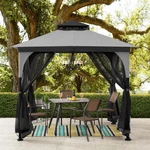 Gazebo 9 X Ft 2 Tier Canopy Steel Frame Mosquito Netting Gray Black Sunjoy Roof. Fixed Price $439.99.
