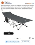 Kingcamp Camping Cot Adult Portable Bed 264LB Capacity Carry Bag Folding. Fixed Price $85.00.