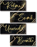4 Pcs Black And Gold Bathroom Decor Wall Relax Soak Unwind Brea. Fixed Price $20.99.