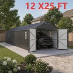 12X25 Ft Metal Carport, Enclosed W/ Steel Roof Garage Shelter 3 Doors. Fixed Price $1158.29.