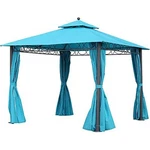 International Caravan Square Double Vented Gazebo With Drapes Aqua Blue. Fixed Price $486.01.