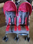 Delta Children Double Stroller Gray/red, Folding, Canopy, 5-POINT Harness. Fixed Price $75.00.