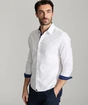 Untuck Las Cases Wrinkle Free White 100% Cotton Button Up Shirt Blue Trim 2XL. Fixed Price $23.99.