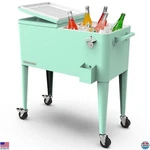 80-QT Outdoor Patio Cooler Cart With Wheels, Retro Design For Beverages. Fixed Price $292.50.