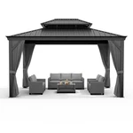 Garvee 12'X18' Hardtop Gazebo Double Roof Steel Frame Curtains Patio Garden Gray. Fixed Price $1479.99.