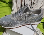 Amazon Silver Glitter Mesh Lightweight Lace Up Low Top Women's Athletic Sneakers. Fixed Price $25.49.