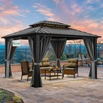 Metal Gazebo 10X12FT Hard Top Double Roof Aluminum Gray Yitahome Patios Canopy. Fixed Price $1146.99.