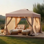 10X10FT Pop-up Adjustable Canopy Gazebo W/ Netting, Vented Top, Wheeled Bag Tan. Fixed Price $199.77.