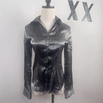 Vintage 90S Liquid Silver Fitted Button Up Top Indie Glam Grunge Luxe. Fixed Price $27.00.