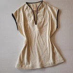 Vintage 70S Members Only Ivory Cap Sleeve Top Brown Contrast Trim Tennis Core. Fixed Price $35.00.
