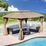 Domi Outdoor 10X14FT Double Fabric Roof Gazebo W/curtain&nets For Backyard,lawn. Fixed Price $439.99.