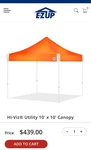 E-z Hi-viz Bright Orange Commercial-grade 10-FT X Pop-up Canopy. Fixed Price $299.99.