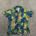 Pull & Bear Hawaiian Shirt Mens Small Blue Floral Canopy Toucan Rayon Button Up. Fixed Price $5.96.