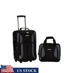 Deluxe 2-PIECE Expandable Luggage Set W/ Ez-roll Wheels Carry-on Tote Bag Black. Fixed Price $77.55.