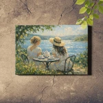 Lakeside Afternoon Art Print Two Women Under Tree Shade Relaxing. Fixed Price $11.17.