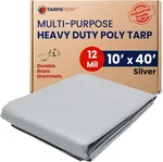 Tarps Now 10X40 Heavy Duty Waterproof 12 Mil Silver Poly Tarpaulin Wit. Fixed Price $161.86.