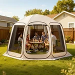 Uimoso Pop Up Screen House Tent 12' X 11' Gazebo Camping Mesh 10-12 People. Fixed Price $108.99.