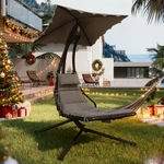 Chaise Lounger Swing Chair With Umbrella Canopy, Patio Hanging. Fixed Price $493.71.