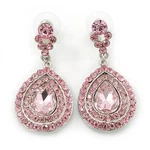 Light Pink Austrian Crystal Teardrop Earrings Rhodium Plating - 50MM Length. Fixed Price $25.73.
