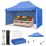 Crown Shades 10X15 Pop Up Canopy W/4 Sidewalls, Tent For Events, Blue(used). Fixed Price $193.97.