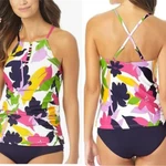 Anne Cole Tankini Top, Printed Lush Garden High-neck, Size 16W, Nwot. Fixed Price $28.60.