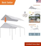 10X20 White Polyethylene Carport Canopy - Waterproof Shelter With Bungee Cords. Fixed Price $97.84.