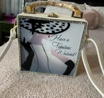 Los Angeles Pop Art White Rhinestone Graphic Top Handle Bag Gold Hardware. Fixed Price $25.99.