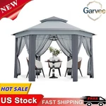 13X13 Ft Pop Up Gazebo Tent Hexagonal Mesh Netting Steel Frame For Patio. Fixed Price $135.85.