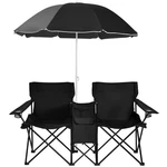 Portable Folding Picnic Double Chair W/umbrella Cooler Beach Camping Black. Fixed Price $62.99.