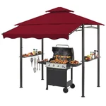 8X8 Ft Gazebo,grill Canopy With Big AWNING&2 Side SHELVES&6 Hooks,powde.... Fixed Price $246.12.