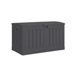 Suncast 50-GALLON Outdoor Resin Patio Deck Storage Box With Seat, Peppercorn. Fixed Price $107.39.