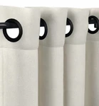 New Sunbrella Outdoor Curtain 96 X 50 Off White, Black Hardware Great Item. Fixed Price $110.00.