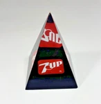 Vintage 4" 7UP Soda Clear Acrylic Pyramid Paperweight With Black Base Executive. Fixed Price $29.25.