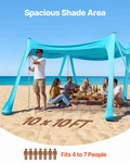 Vevor 10X10 Ft Pop Beach Tent, Upf 50+ Sun Shelter W/ Sandbags, Green. Fixed Price $74.99.