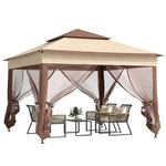 11'X11' Outdoor 2-TIER Pop Up Gazebo Portable Party Tent W/ Netting, Khaki. Fixed Price $149.99.