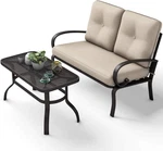 Goplus 2 Pcs Outdoor Patio Loveseat With Coffee Table, Metal Frame Bench. Fixed Price $384.99.