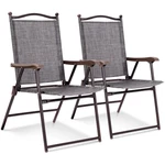 Costway Set 2 Patio Folding Sling Back Chairs Camping Deck Garden Beach Gray. Fixed Price $122.00.