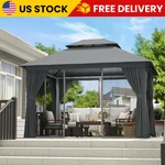 10X12 Outdoor Grill Gazebo Double Roof Steel Frame W/netting Curtains For Garden. Fixed Price $365.99.