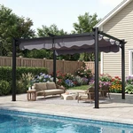 10 X 12 Ft Black Outdoor Patio Pergola With Retractable Sun Shade Canopy. Fixed Price $199.99.