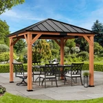 Cedar Framed Wood Gazebo Galvanized Steel Hardtop Roof Pavilion For Garden. Fixed Price $1099.99.